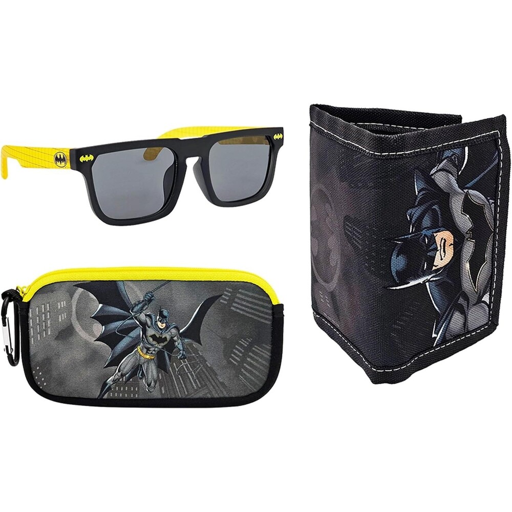 Batman Boys Wallet Sunglasses 3 Piece Kids Accessory Gift Set *Case Included*